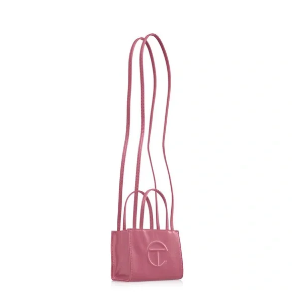 Telfar Small Shopping Bag Corned Beef Pink Mini Tote Crossbody Vegan Leather - Picture 3 of 6